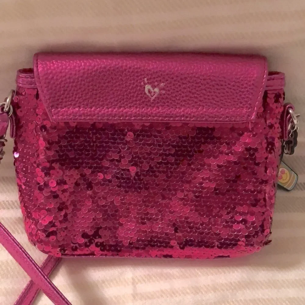 Justice “S” Monogram Fuchsia Pink Sequin Purse Bag with Emoji Charms